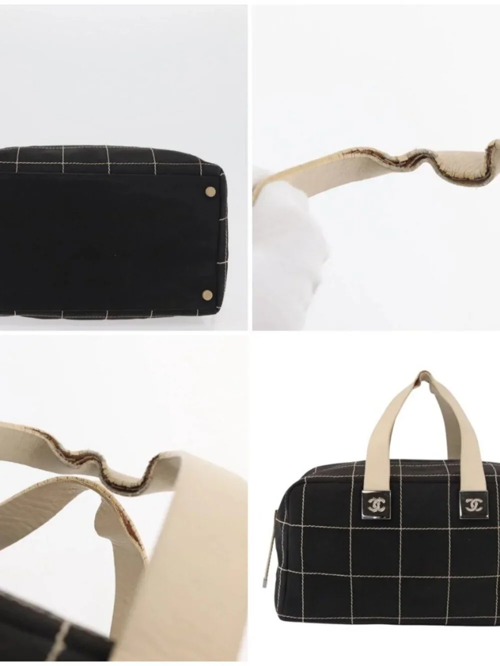 CHANEL Hand Bag Canvas Black CC Auth 131003